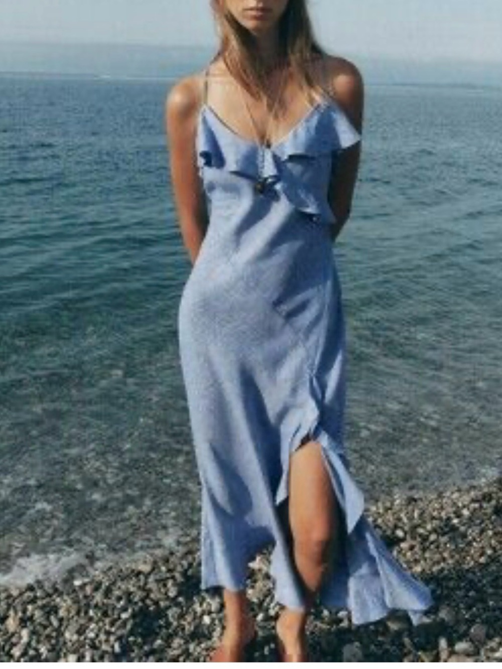 Zara Light Blue Ruffle Midi Dress - Picture 3 of 4